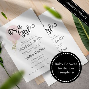 Pink Floral Baby Shower Invitation Template, Baby Shower Template, Floral Baby Shower, Baby Girl Shower, Editable Pink Flowers Shower Invite