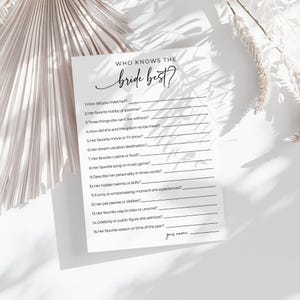 Who Knows the Bride Best? Bridal Shower Game | Fun & Interactive Printable Activity | Test Your Knowledge | Instant Download Bridal Shower