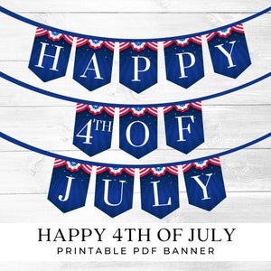 4th of July Bunting Printable, Happy 4th of July Banner Printable PDF, July 4th Decor, Printable 4th of July Banner, Fourth of July Decor