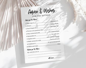 Retirement Advice & Wishes Card: Party Keepsake (5x7) (Printable)