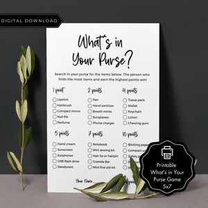 Minimalist Whats in Your Purse Printable Game, Bridal Shower Game, Baby Shower Game, Printable What's In Yours Purse Bridal Game, Purse Game