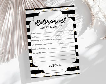 Retirement Advice & Wishes Card: Black and Gold Party Keepsake (Digital Download)