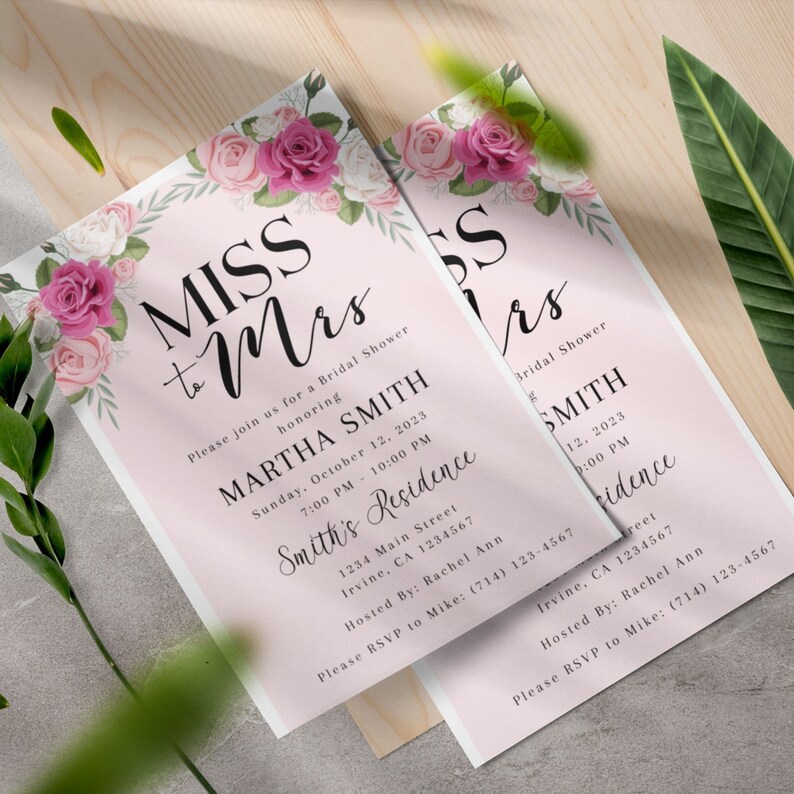 Floral Miss to Mrs Bridal Shower Invitation | Editable Corjl Template | Printable 5x7 Invite | Digital Download | Instant Access