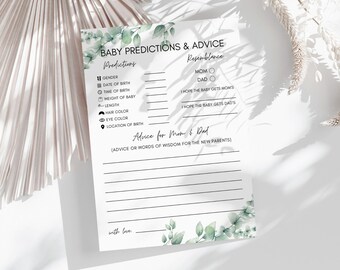 Greenery Baby Shower Prediction & Advice Cards (Digital Download)