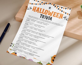 Juego de trivia de Halloween para imprimir / Divertido cuestionario de Halloween para niños y adultos / Trivia de fiesta espeluznante / Juego de Halloween de descarga instantánea 8.5x11
