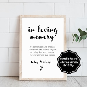 Printable In Loving Memory Memorial Sign for a Wedding - Instant Download, Classic In Loving Memory Printable 8x10 Sign, In Memory Sign