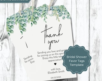 Greenery Bridal Shower Favor Tags Template (Digital Download)