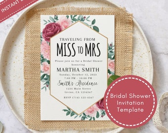 Floral Miss to Mrs Bridal Shower Invitation Template (Digital Download)