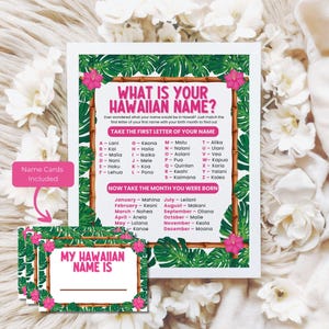 Hawaiian Name Game Printable, Luau Party Activity Sign, Tropical Birthday Baby Shower Game, 8x10 & 8.5x11 JPG PDF Instant Download Game