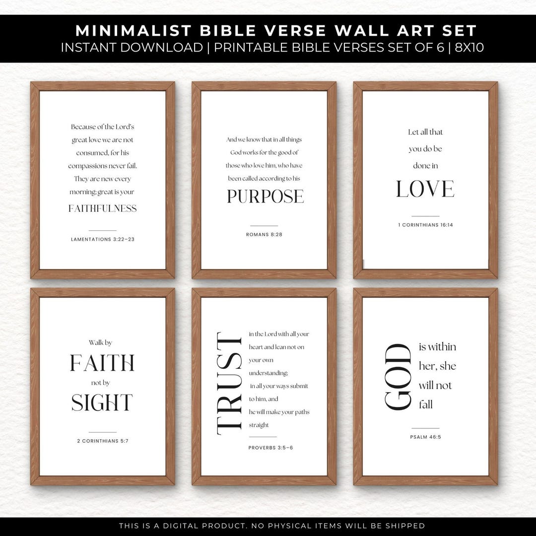 Minimalist Bible Verse Wall Art Set of 6 | Christian Scripture ...