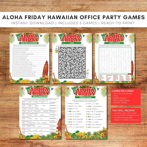 Hawaiian Aloha Friday Office Party Games Bundle, Hawaiian Party Games, Aloha Friday Games, Summer Tropical Party Games, Luau Party Games