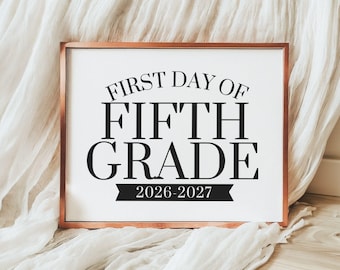 First & Last Day of Fifth Grade Signs, 5th Grade 2026-2027 Printable, First Last Day of School Photo Signs, Fifth Grade Photo Prop