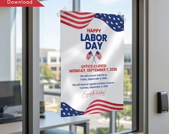 Labor Day Office Closed Sign Printable, Office Closure Notice, Business Holiday Sign, Instant Download, 8x10 JPG & PDF, Labor Day 2026
