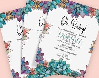Succulents Baby Shower Invitation Template: Editable Invite (Digital Download)