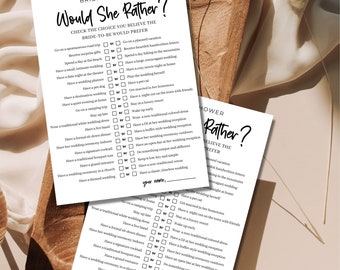 Would She Rather Bridal Shower Game, Would She Rather Bride Game, Minimalist Bridal Shower, Bridal Shower Game, Minimalist Bridal Shower