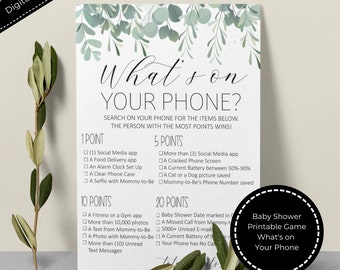 Eucalyptus Baby Shower Game: What's On Your Phone (Digital Download)