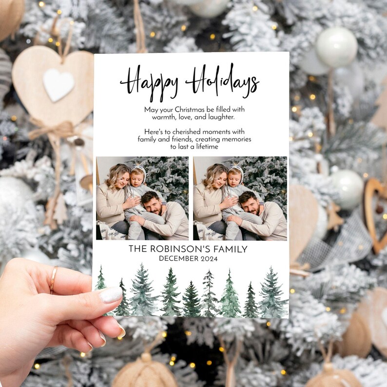 Editable Christmas Photo Card | Happy Holidays 2024 | Custom Family Holiday Card | Printable 5x7 Digital Download in Corjl | Christmas Card