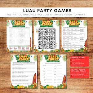 Luau Party Games Bundle, Luau Party for the Office, Hawaiian Party Games, Tropical Party Games, Office Party Games Luau Theme