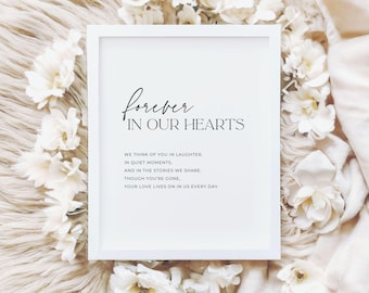 Forever in Our Hearts Memorial Sign: Funeral Table Decoration (Digital Download 8x10