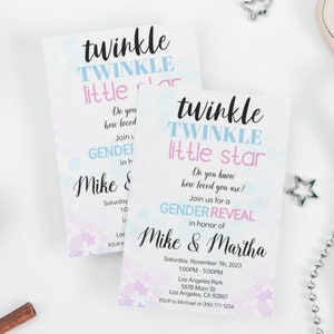 Twinkle Twinkle Little Star Gender Reveal Invitation Template, Pink and Blue Gender Reveal Party Invite Template, Gender Reveal Invitation