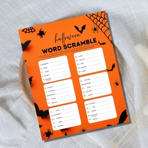 Halloween Word Scramble Printable, Word Scramble Game, Word Puzzle, Word Scramble Puzzle, Include Solutions, Games for Kids, Office Party