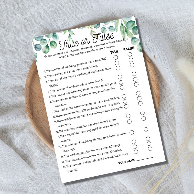 Bridal Shower True or False Game, True or False Bridal Shower Game ...