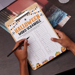 Halloween Word Scramble Game, Printable Halloween Party Activity, 8.5x11 PDF & JPEG, Fun for Kids, Instant Download, Spooky Word Puzzle