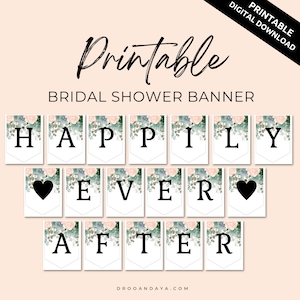 Felizmente para siempre Bunting, signo de decoración de boda, banner de descarga digital, banner de ducha nupcial, despedida de soltera floral, ducha de boda