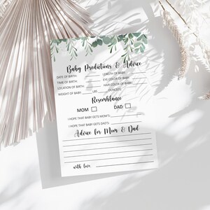 Prédictions et conseils pour bébé | Activité baby shower | Jeu de pronostics bébé imprimable | Baby shower sur le thème de la verdure | Téléchargement numérique