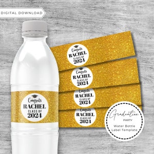 Plantilla de botella de agua de graduación de clase de 2024, envoltorio de botella de agua, botellas etiquetadas personalizadas, etiquetas de botellas de agua imprimibles