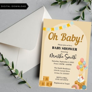 Baby Shower Invitation Template 5x7 | Girl Baby Shower | New Baby Editable Template in Corjl | Digital Invitation | Baby Shower Invite