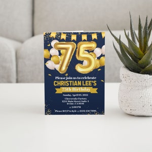 75th Birthday Milestone Birthday Invitation Editable Template, Seventieth Birthday, Women Birthday, Men Birthday, Milestone Birthday