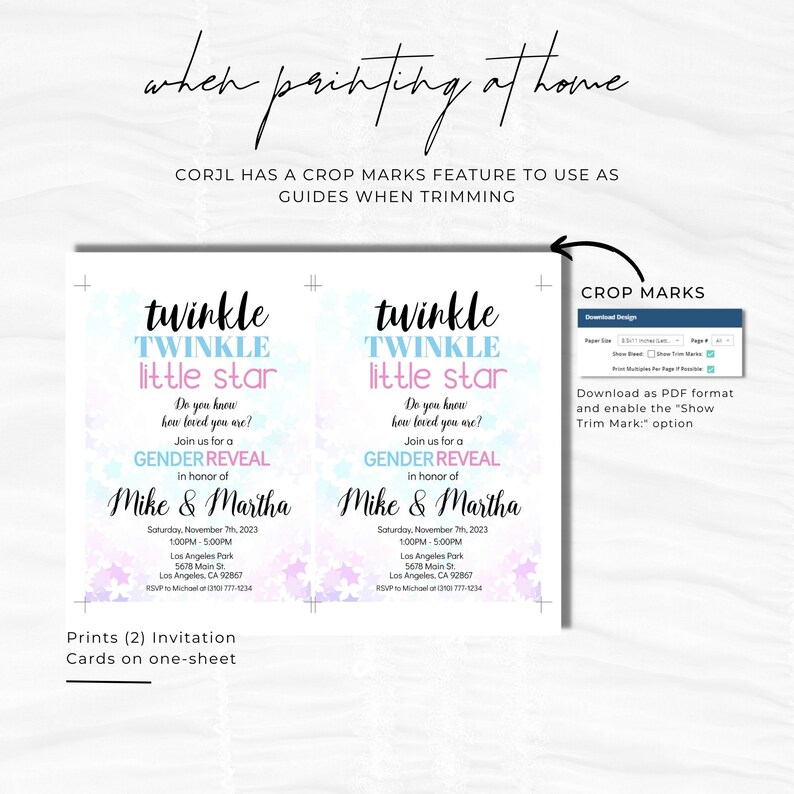 Twinkle Star Gender Reveal Invitation Template (Digital Download) image 5