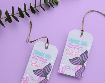 Etiquetas para recuerdos de fiesta de cumpleaños de sirena: Plantilla editable (descarga digital)