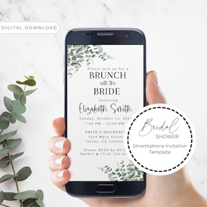 Eukalyptus Brunch mit der Braut Smartphone Einladungsvorlage | Brautparty Smartphone Evite | Smartphone Einladung | Brautparty Evite