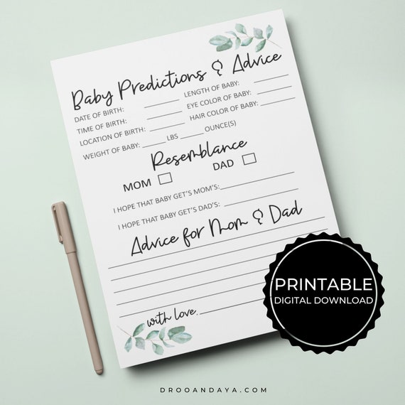 Baby Predictions and Advice Printable Cards Shower Game - Etsy
