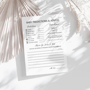 Baby Predictions and Advice Cards | Minimalist Baby Shower Game | Printable Keepsake | Instant Digital Download | Baby Shower Game Activity