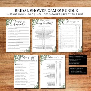 Greenery Bridal Shower Games Bundle, Printable Bridal Shower Games, Bridal Shower, Bridal Shower Games Package, Would She Rather Bridal