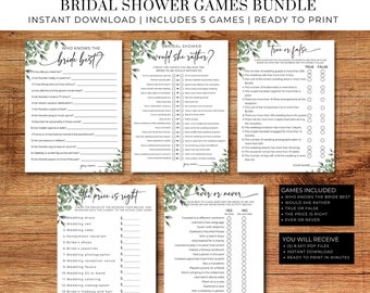 Greenery Bridal Shower Games Bundle: 5 Printable Games (PDF)