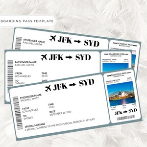 Geburtstagsüberraschung Bordkarte bearbeitbare Vorlage in Corjl, Paarüberraschungsurlaub, Bordkartenvorlage, Überraschungsreise, DIY