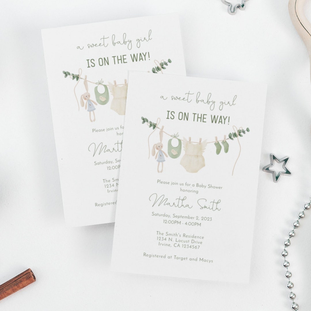 Girl Baby Shower Invitation Template, Greenery Baby Shower, It's a Girl