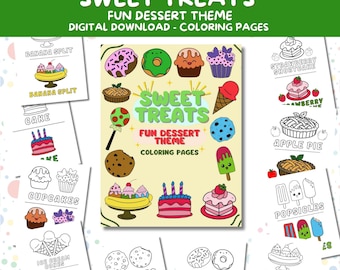 Disegni da colorare di dessert: dolciumi divertenti, torte, gelati (download digitale)