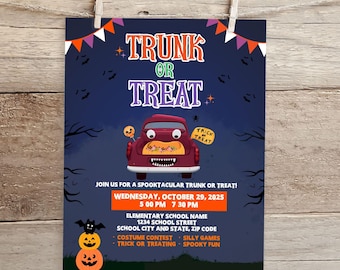 Trunk or Treat Flyer Template: Editable Halloween Party Sign (Digital Download)