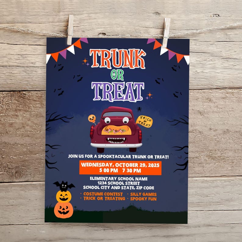 Trunk or Treat Flyer Template: Editable Halloween Party Sign (digital ...