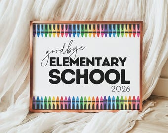 小学校卒業サイン2026、印刷可能なクレヨンスクール写真小道具、5年生卒業サイン、小学校の節目、即時ダウンロード