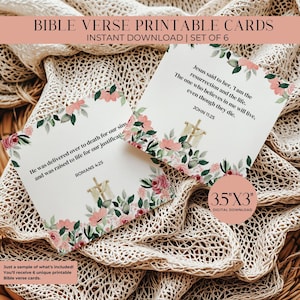Cartões de Versículos Bíblicos Florais 3,5x3 | Download Digital de Cartões de Escritura | Arte de Parede Cristã de Páscoa | 8,5x11 PDF JPG | Cartões de Presente de Fé para Imprimir