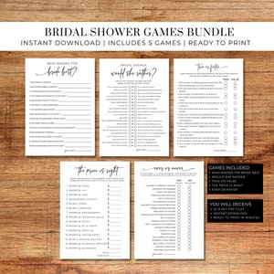 Bridal Shower Games Bundle, Printable Bridal Shower Games, Minimalist Bridal Shower, Bridal Shower Games Package, Shower Games Bundle