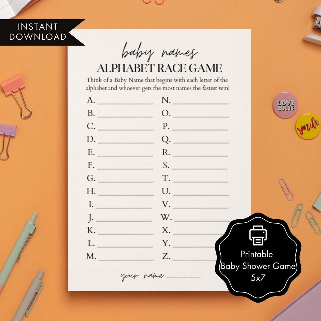 ABC Baby Shower Game Printable, Minimalist Baby Shower, Baby Shower ...