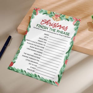 Christmas Finish the Phrase Game – Printable Holiday Game – Fun Christmas Lyric Challenge – Festive Party Game – Instant Download 8.5x11