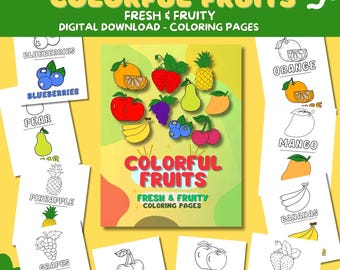 Dibujos de frutas para colorear para niños: 10 diseños divertidos (Descarga digital en PDF)